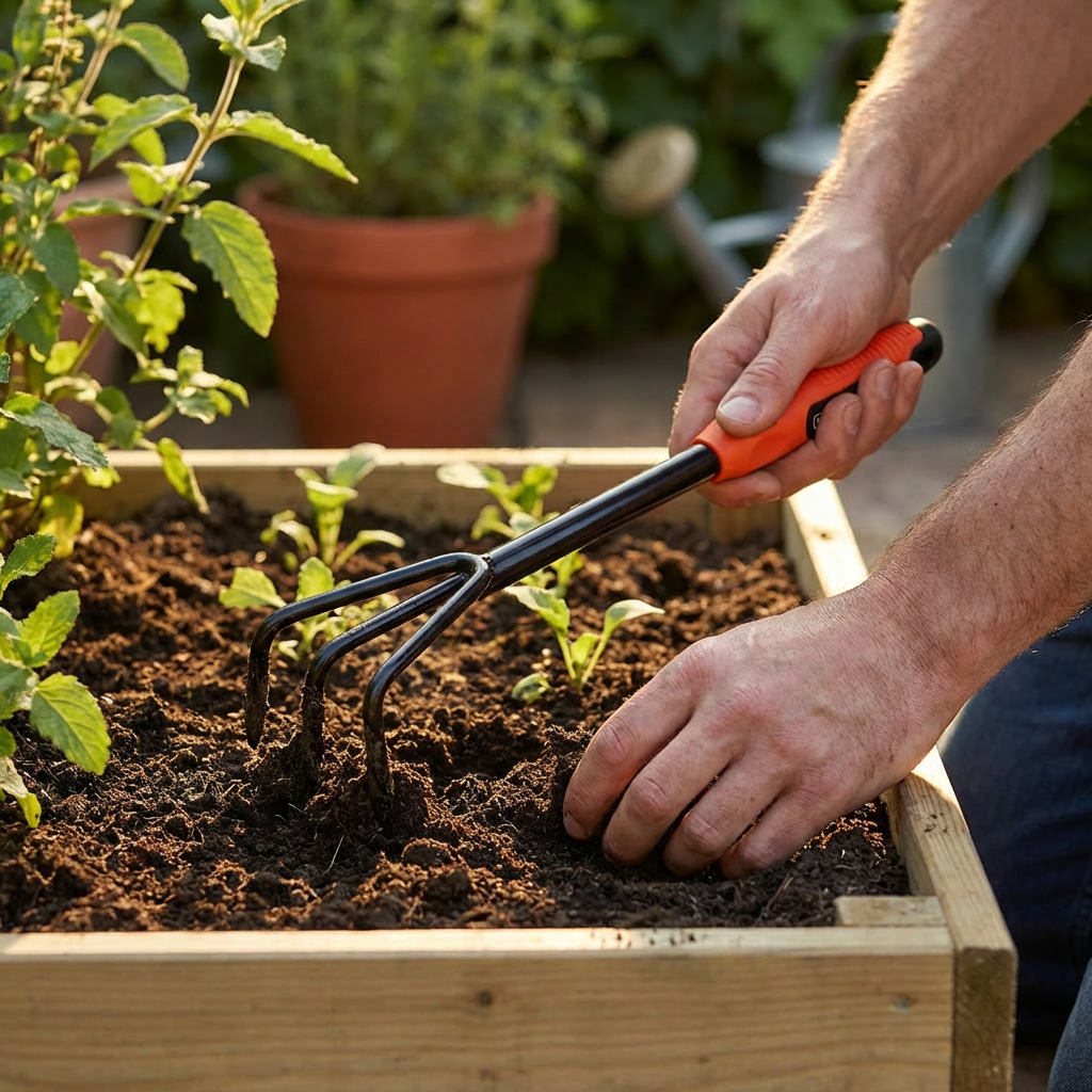 Garden soil loosening digging fork 3-pronged 37.5 cm (hand cultivator)