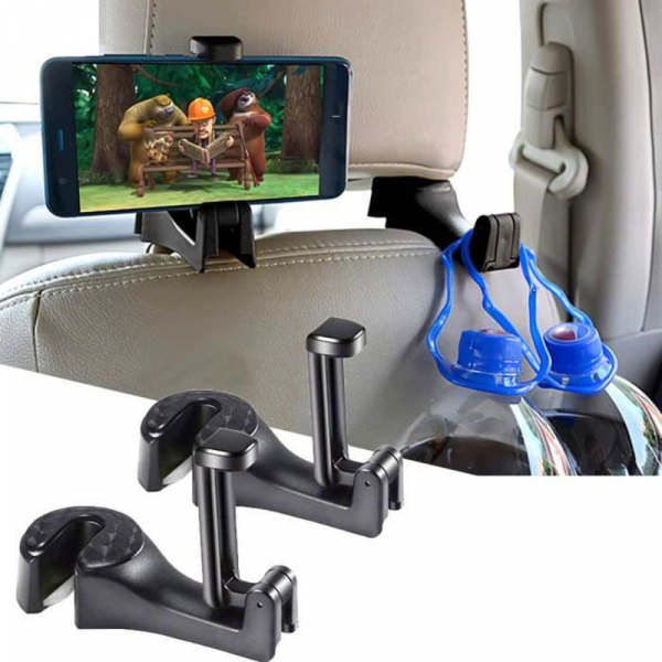 Car phone holder and hanging headrest