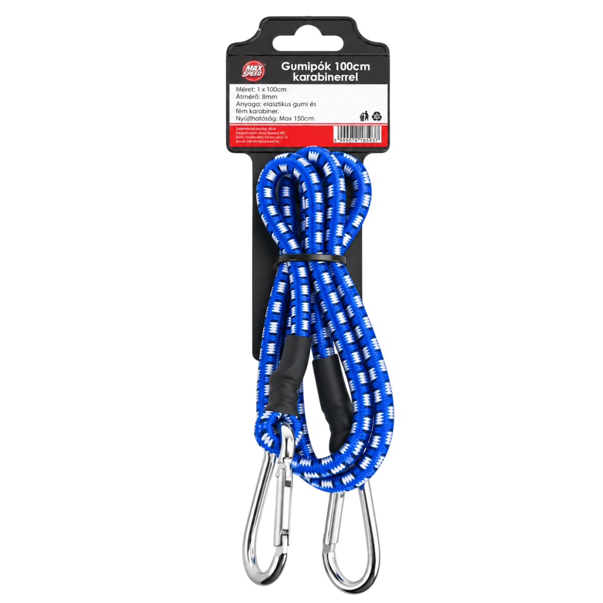 Gumipók karabineres 8 mm, kék 1 darabos