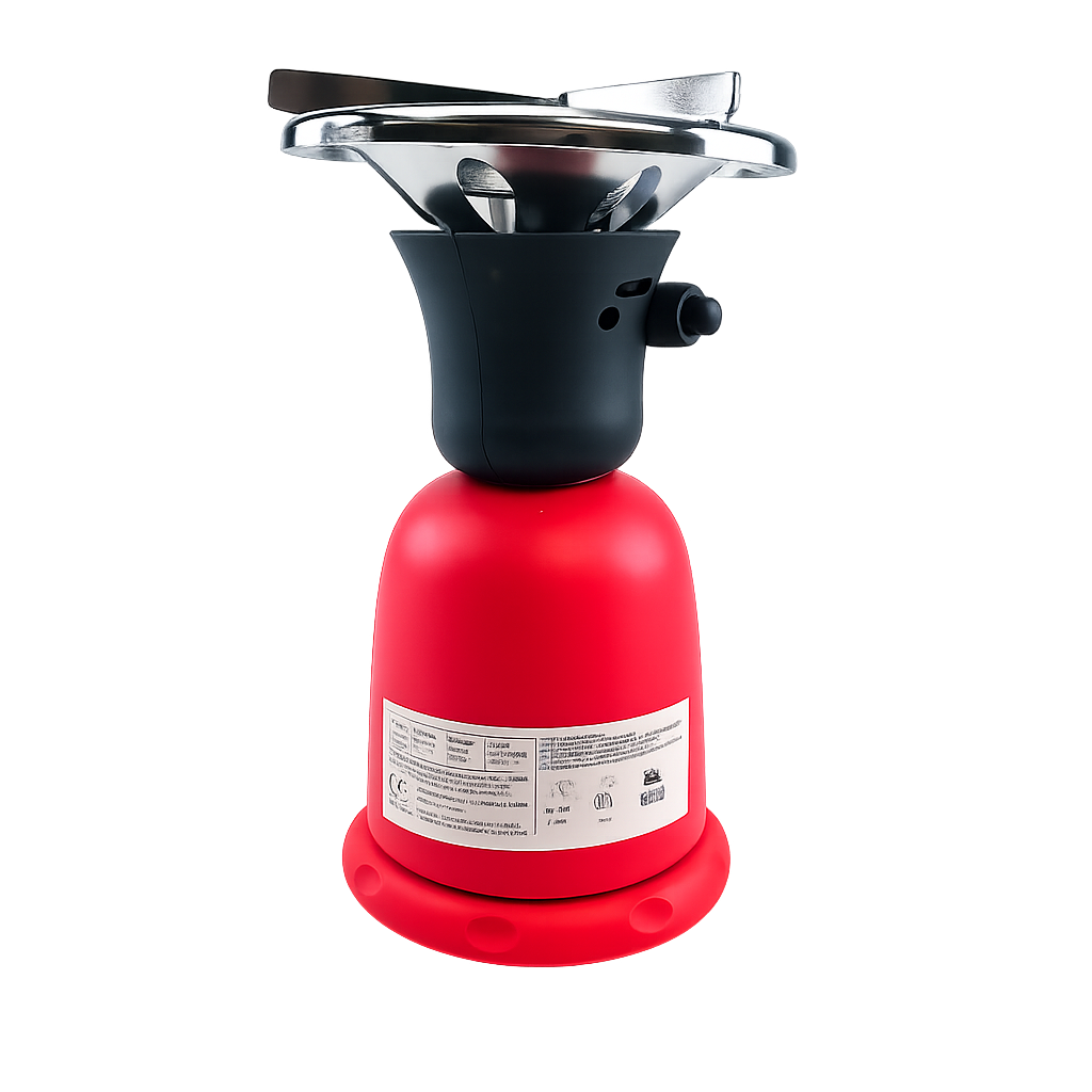 Camping gas stove, single burner, plastic body, red/black, for 190g gas cartridges