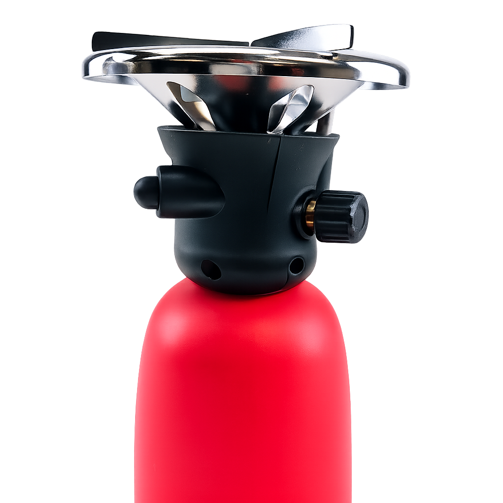 Camping gas stove, single burner, plastic body, red/black, for 190g gas cartridges