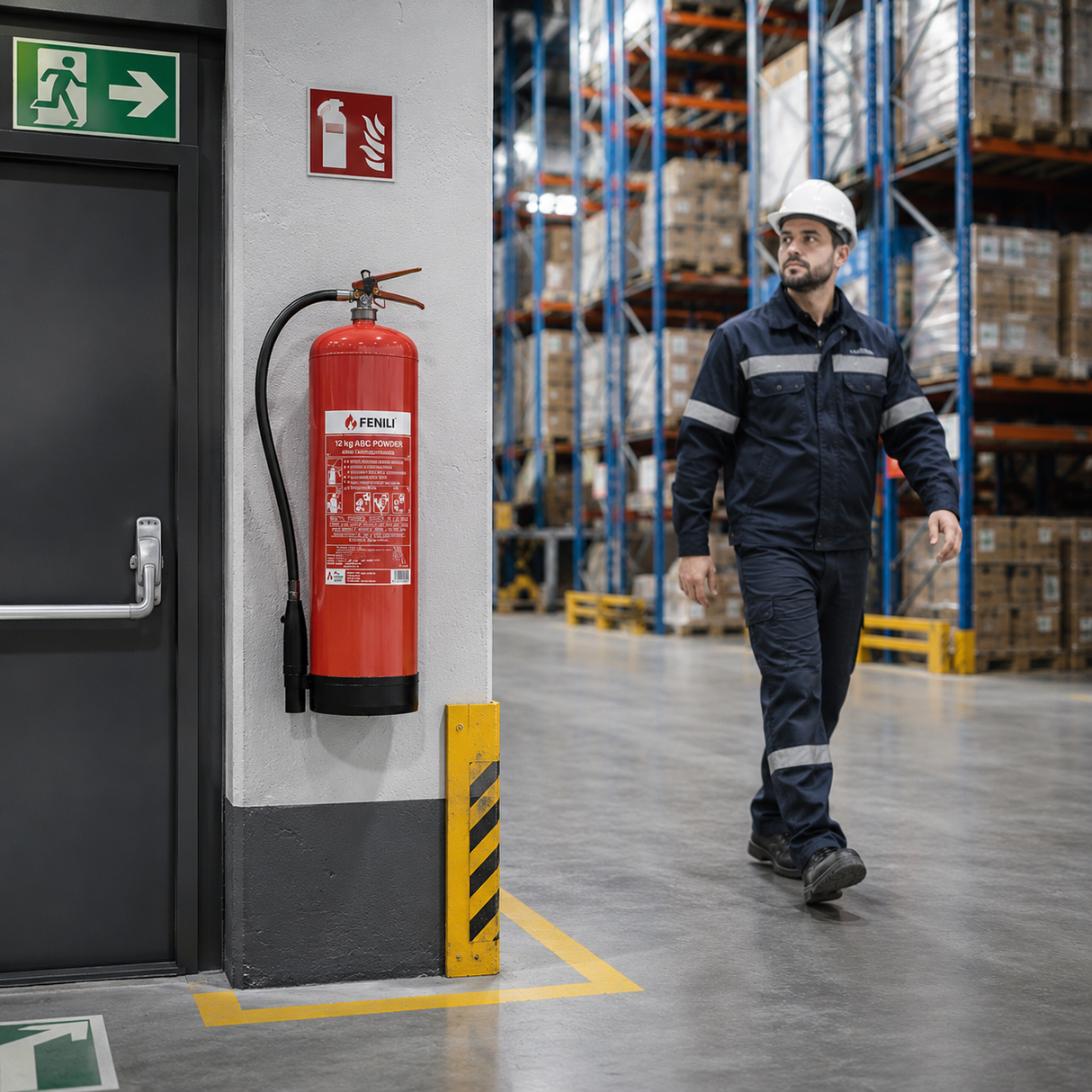 Powder fire extinguisher ABC with bracket and pressure gauge