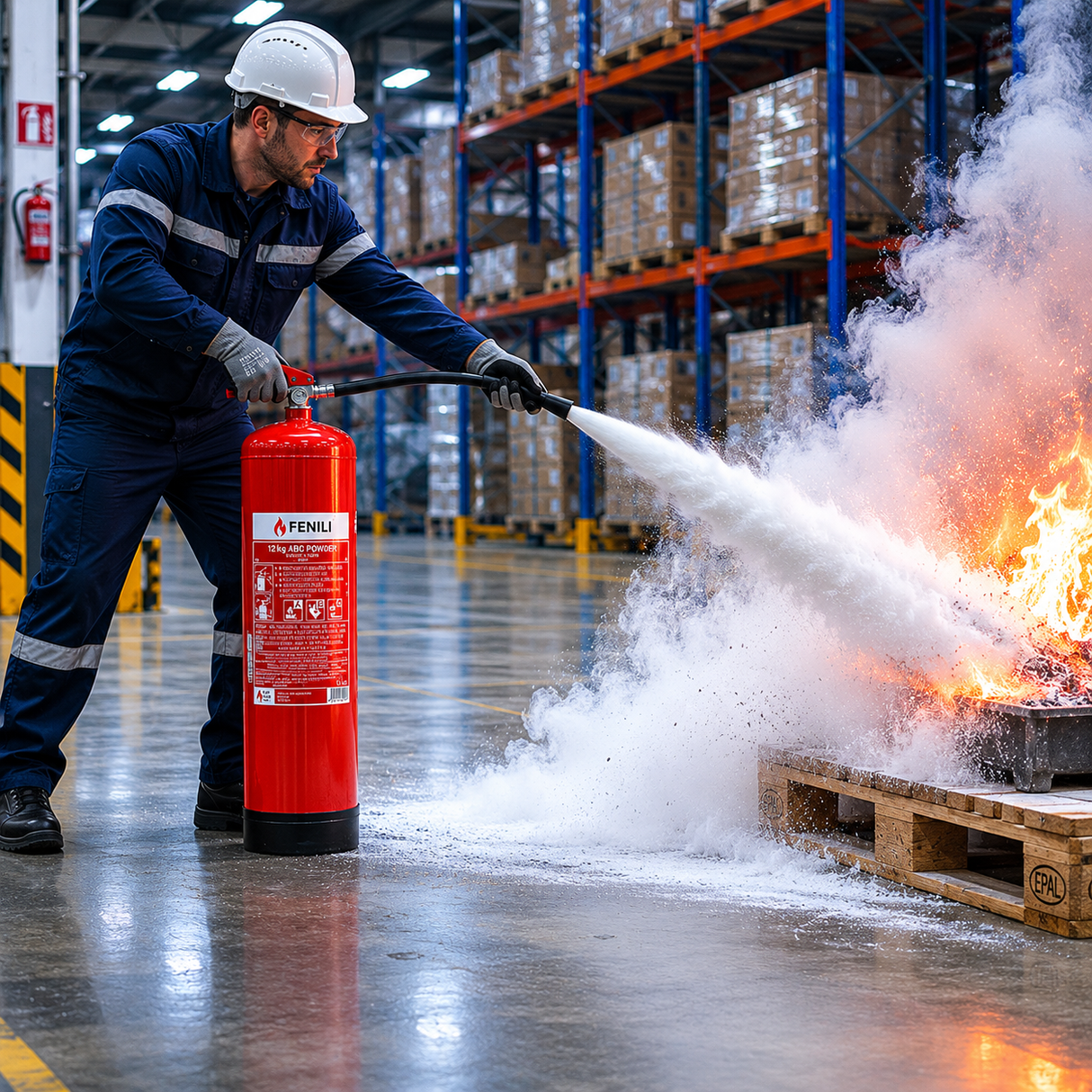 Powder fire extinguisher ABC with bracket and pressure gauge