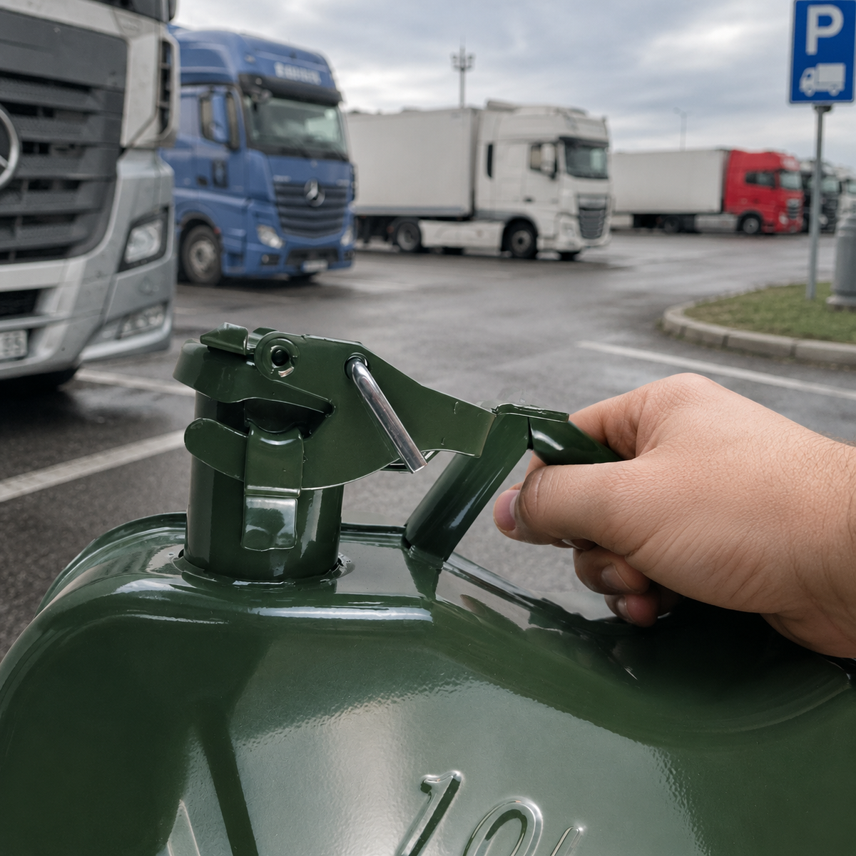 Fém benzines kanna kiöntőcsonkkal üzemanyag-tárolásához 10l