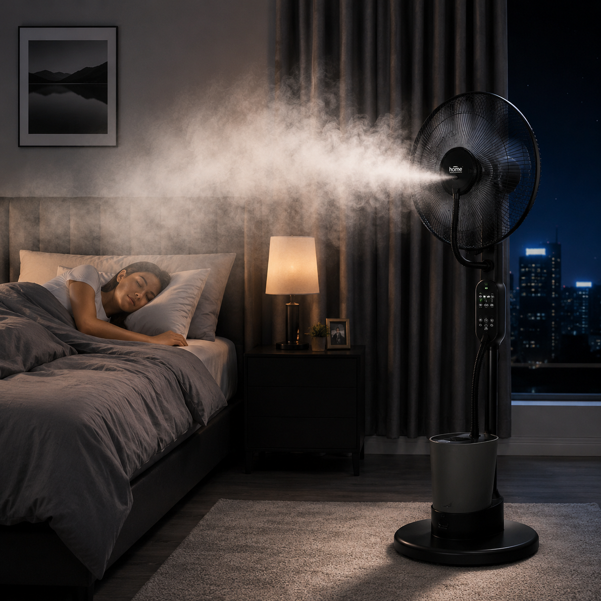 Párásító ventilátor álló 2,8 literes víztartály, 3 fokozat, oszcilláló, fekete