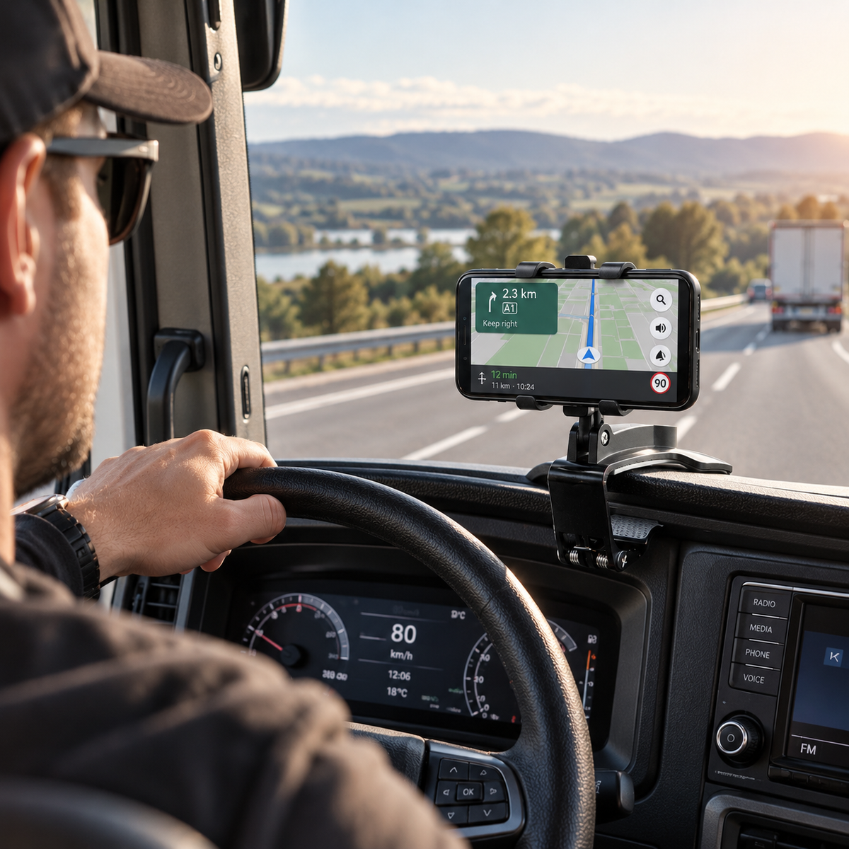 Autós telefontartó műszerfalra 360° forgatható 64–92 mm