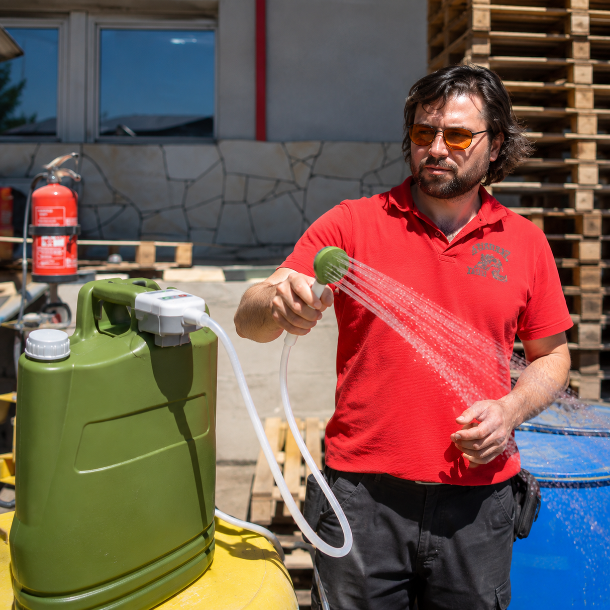 Camping shower with electric pump 14l (4xAA)