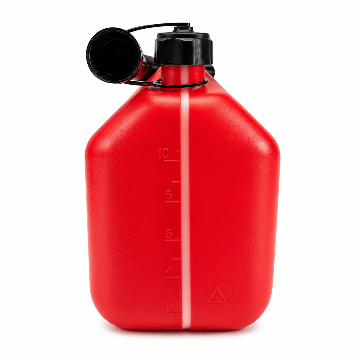 Fuel can with plastic spout and level indicator
