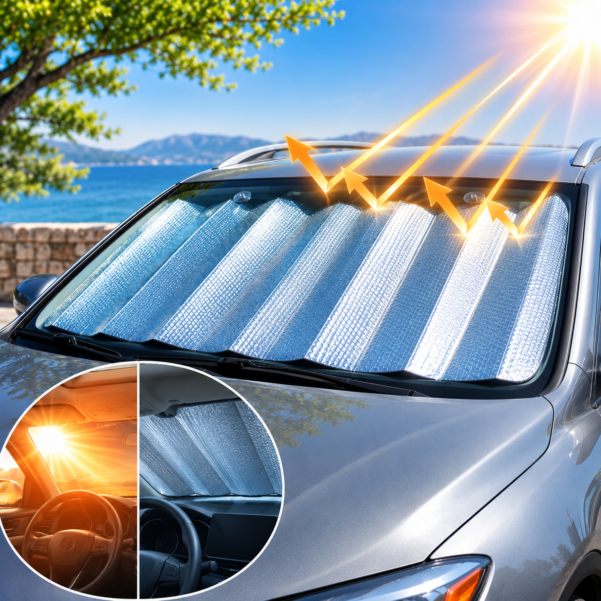 Napellenző autóba szélvédőre UV ellen alu 180x90cm