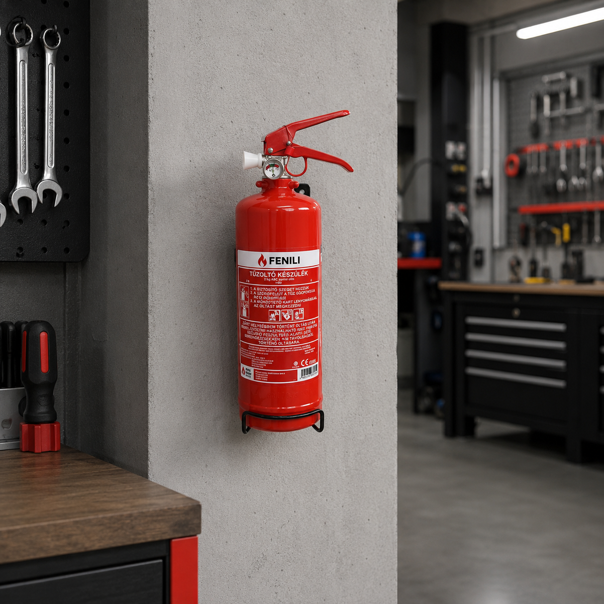 Powder fire extinguisher ABC with bracket and pressure gauge