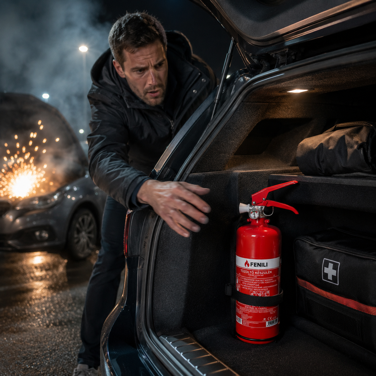 Powder fire extinguisher ABC with bracket and pressure gauge