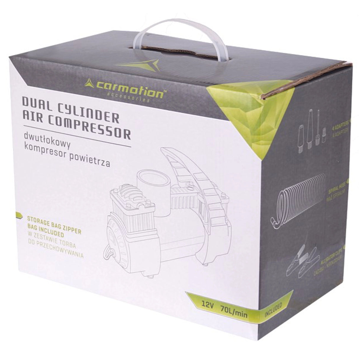 Dupla dugattyús autós légkompresszor 12V, 11 BAR, 70L / min CARMOTION