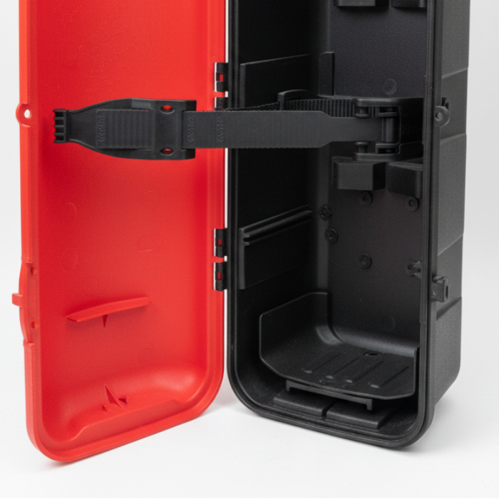 Fire extinguisher holder for internal mounting in Lago box