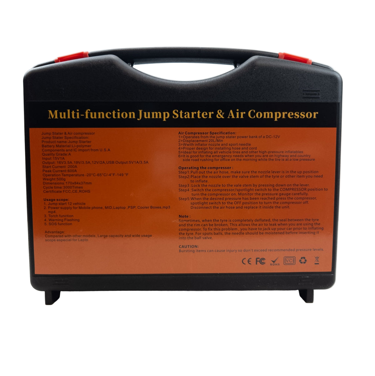 Multifunctional 12V Battery Jump Starter Kit