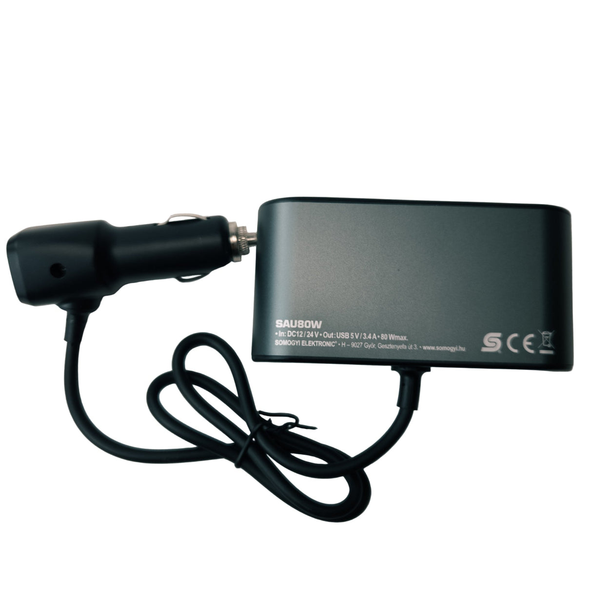 Cigarette Lighter Splitter with Voltmeter (3+2xUSB) 80W