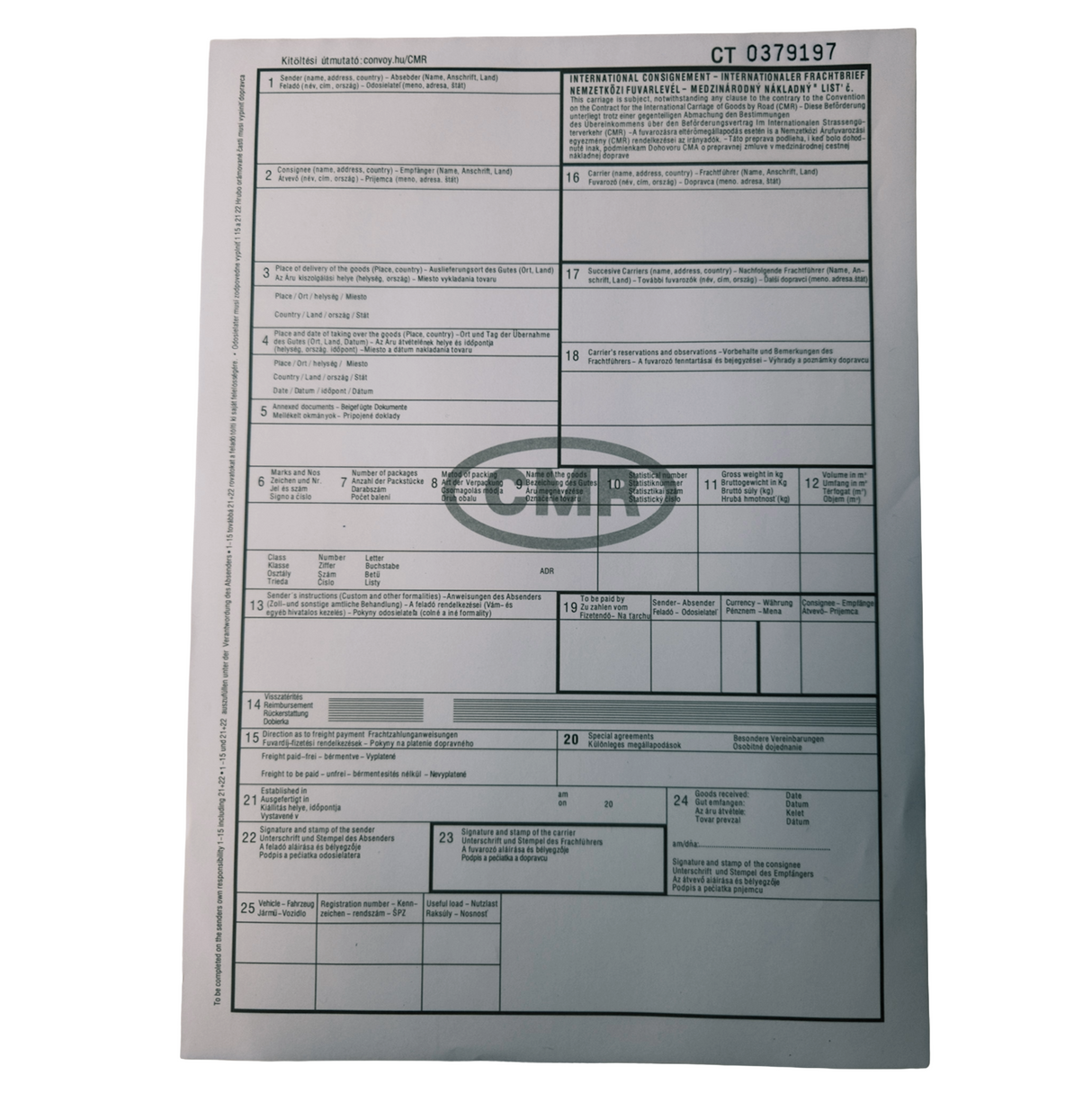 CMR form numbered