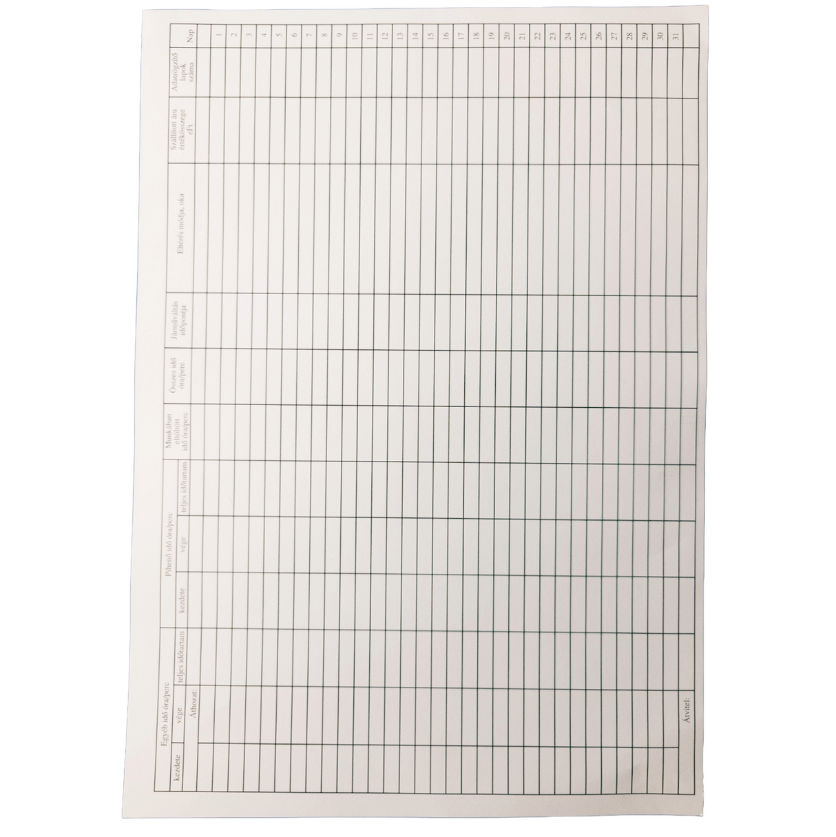 Form tachograph individual control cardboard