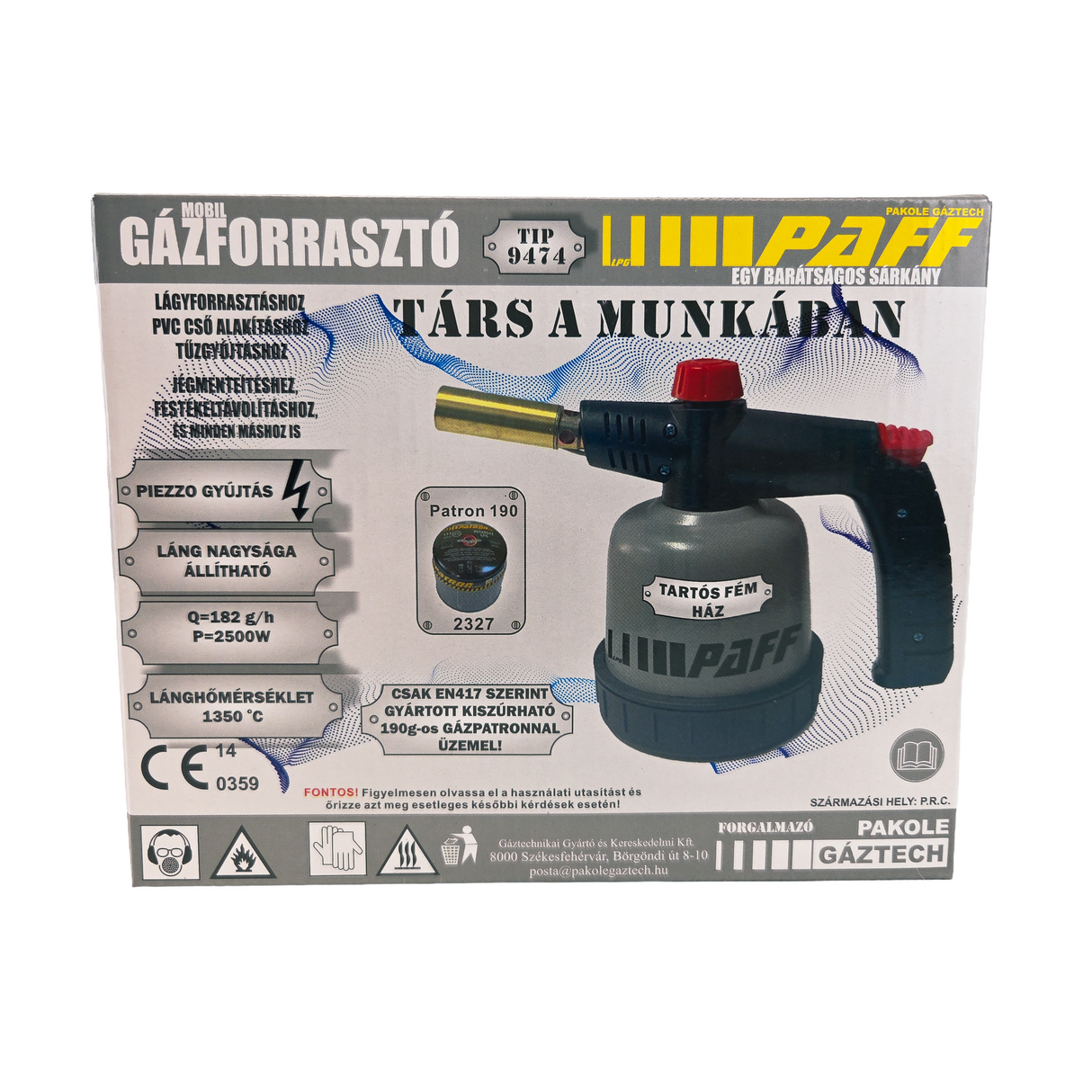 Kemping gázfőző fémházas 190gr-os gázpalackra