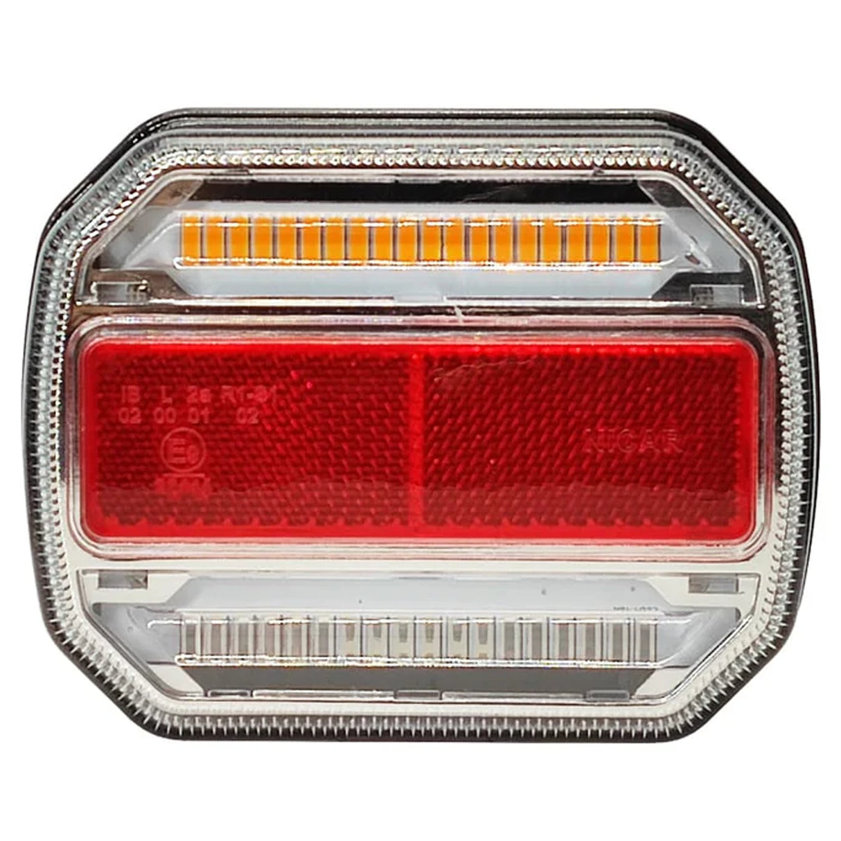 Hátsó lámpa LED 4 funkciós nyolcszögletű prizmás 12V/24V bal oldal