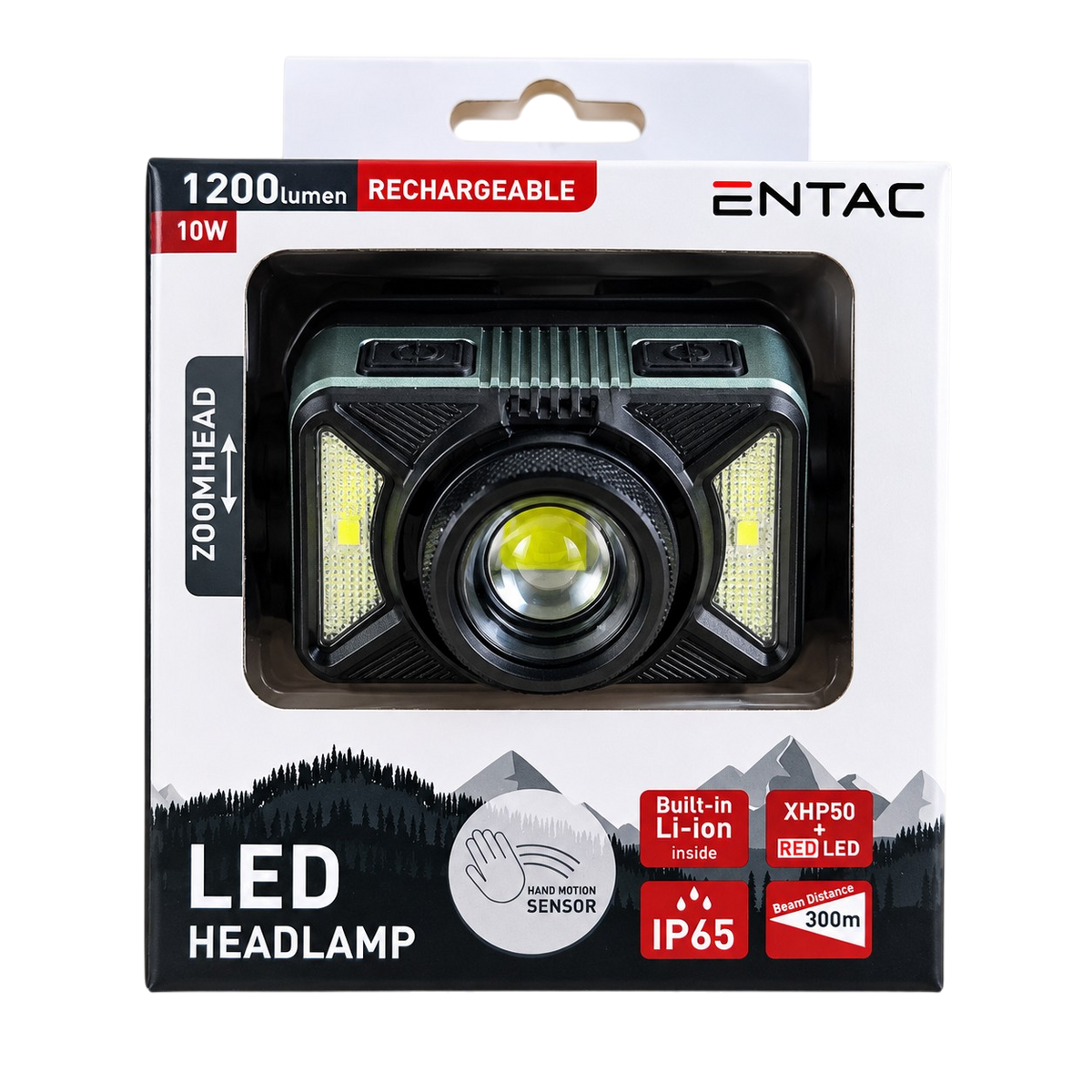 Fejlámpa tölthető ledes 1200 lumen IP65 fókuszálható, szenzoros