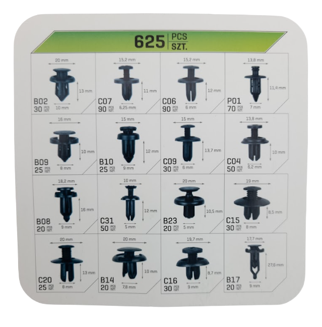 Snap fastener kit plastic 16 types 625 pcs