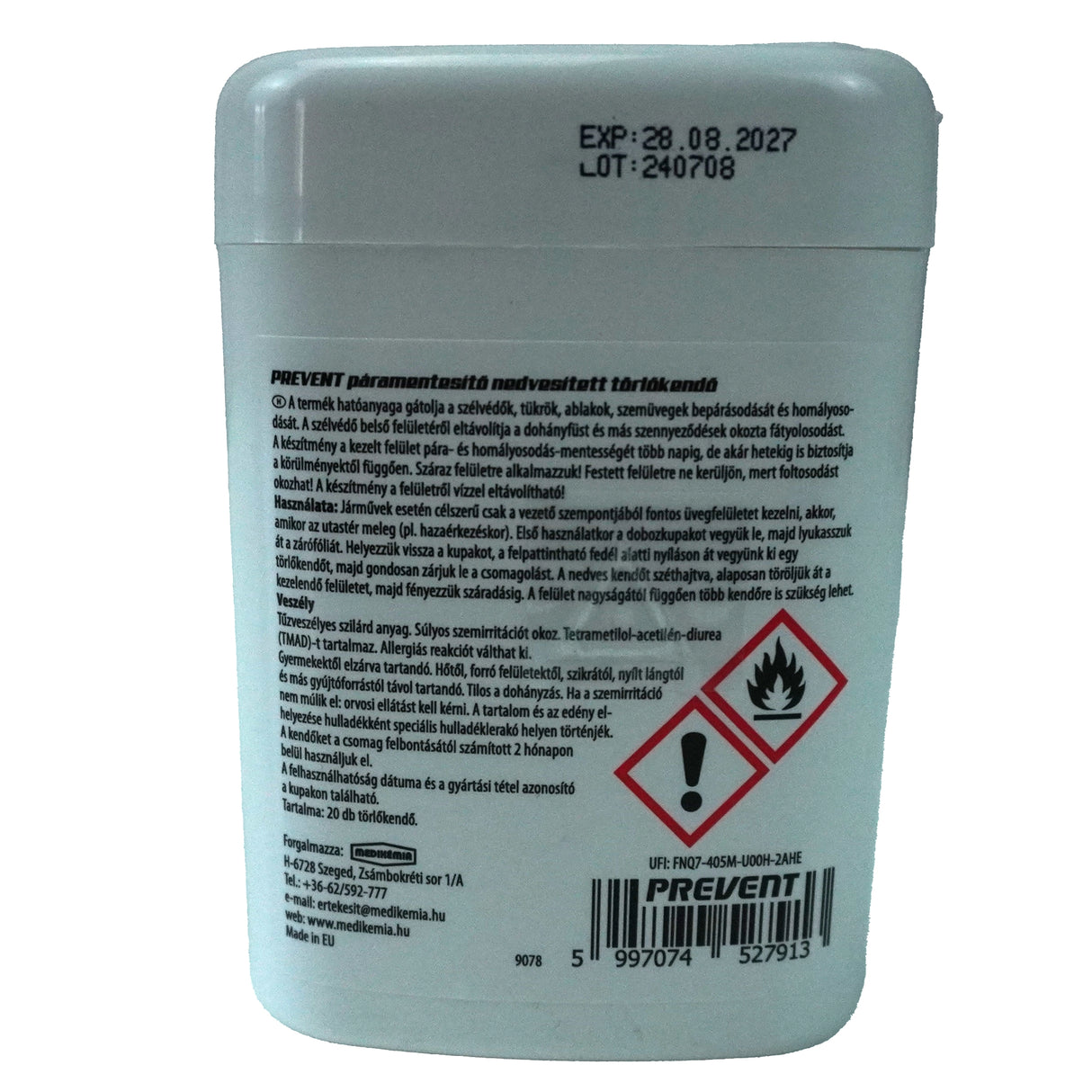 Szélvédő páramentesítő nedves törlőkendő (20 db)