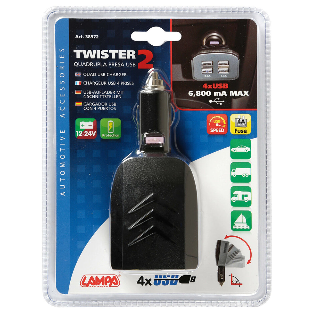 Szivargyújtó átalakító 4 USB porttal 6800 mA