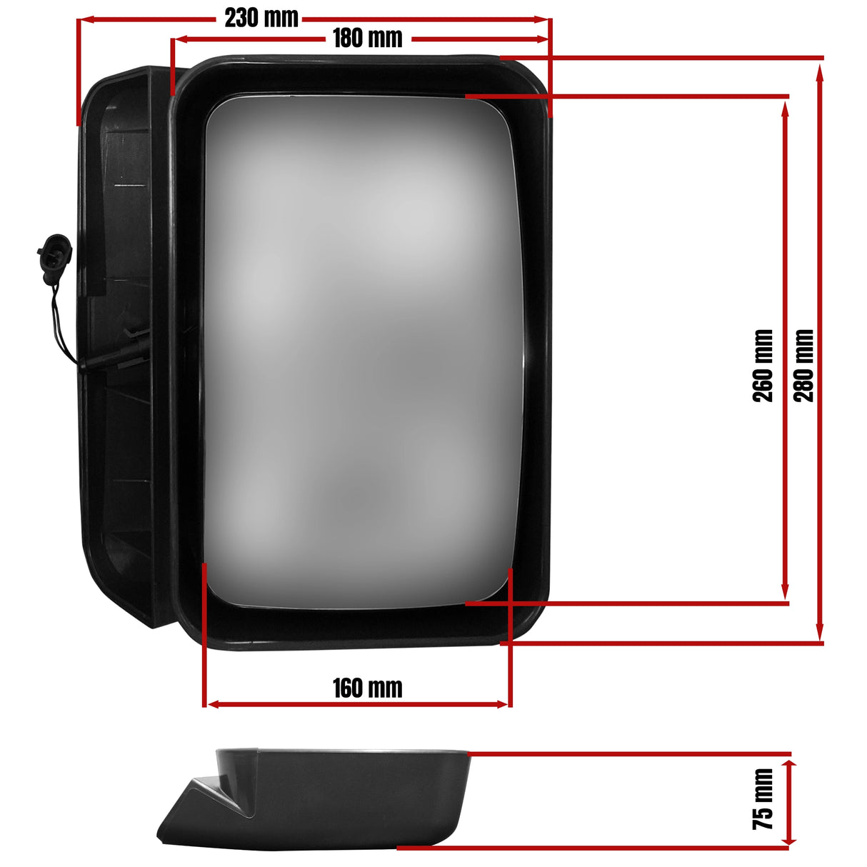 Tükör rámpa Iveco-hoz 284x185mm fűtött fém gyűrűs