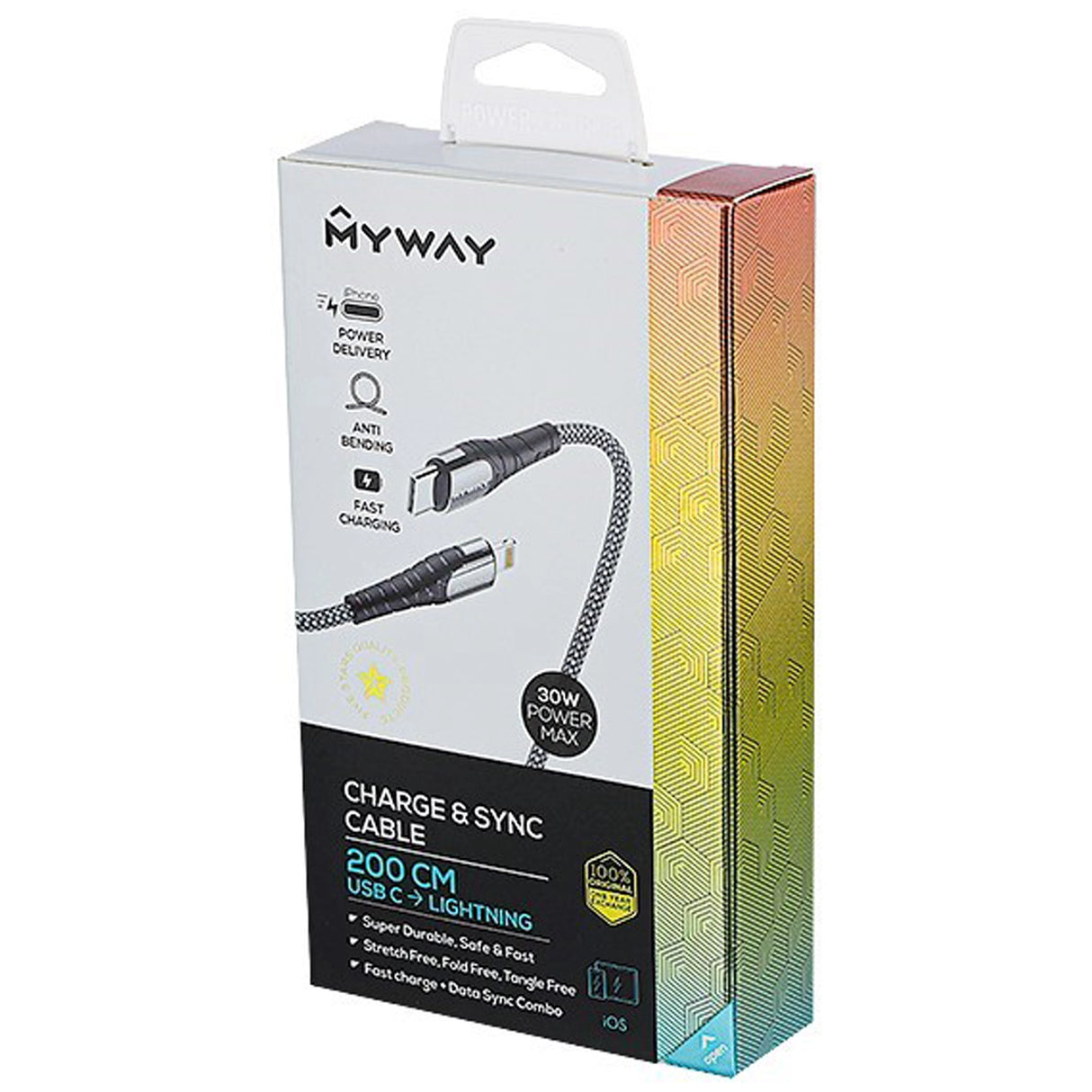 USB-C és lightning kábel 2 m max 30W MYWAY