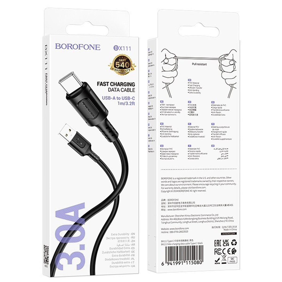 USB TYPE-C kábel 3A 1 m BOROFONE BX111