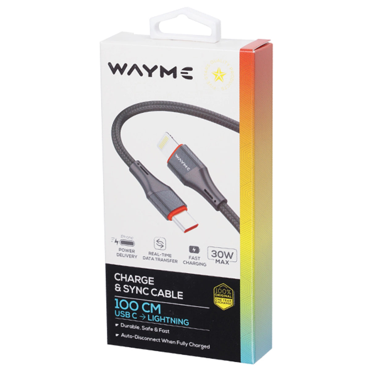 USB adat- és töltőkábel 100 cm, USB-C > Lightning, max. 30W