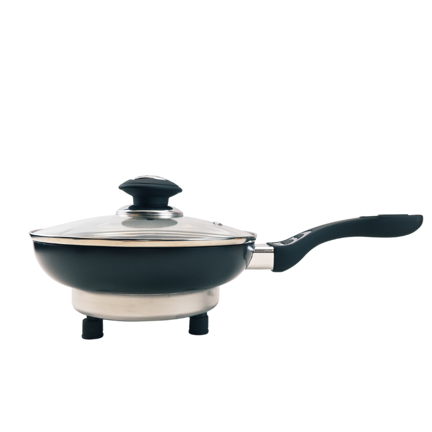 Electric skillet with rubberized handle