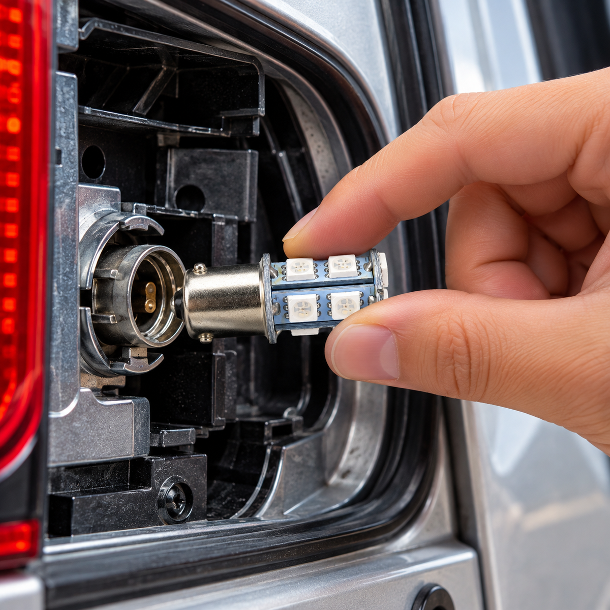 Autó LED izzó BA15s foglalattal SMD Fehér vagy Piros 2 db