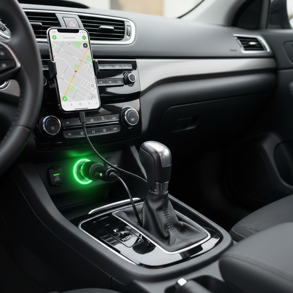 Car cigarette lighter socket illuminating green 12V