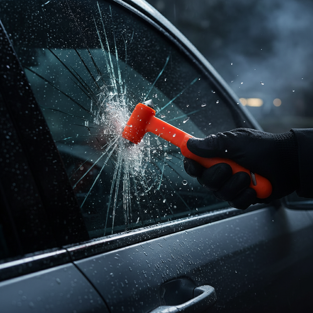 Üvegtörő kalapács és biztonsági öv vágó