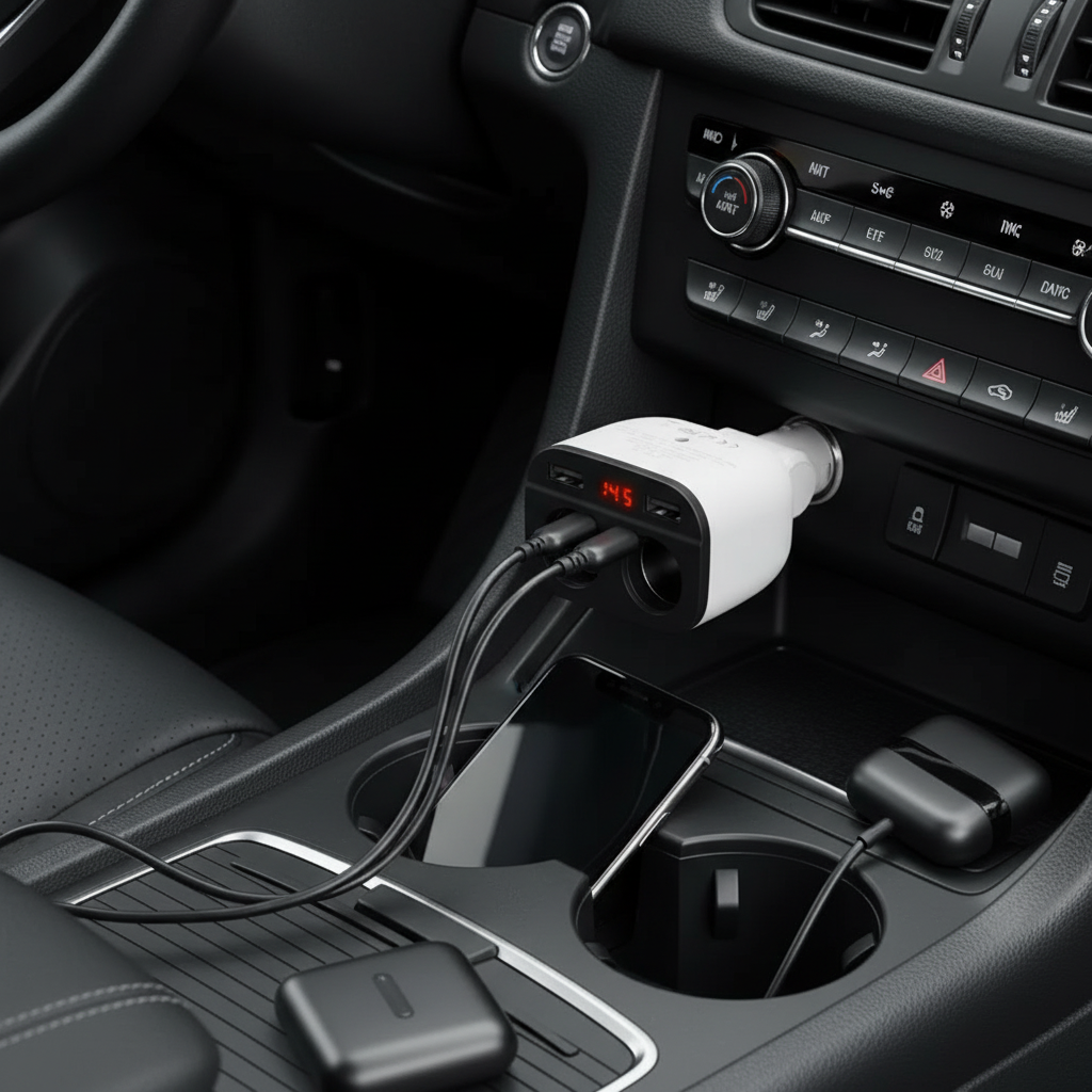 Autós töltő kettős USB és dupla szivargyújtó aljazat 3.1A