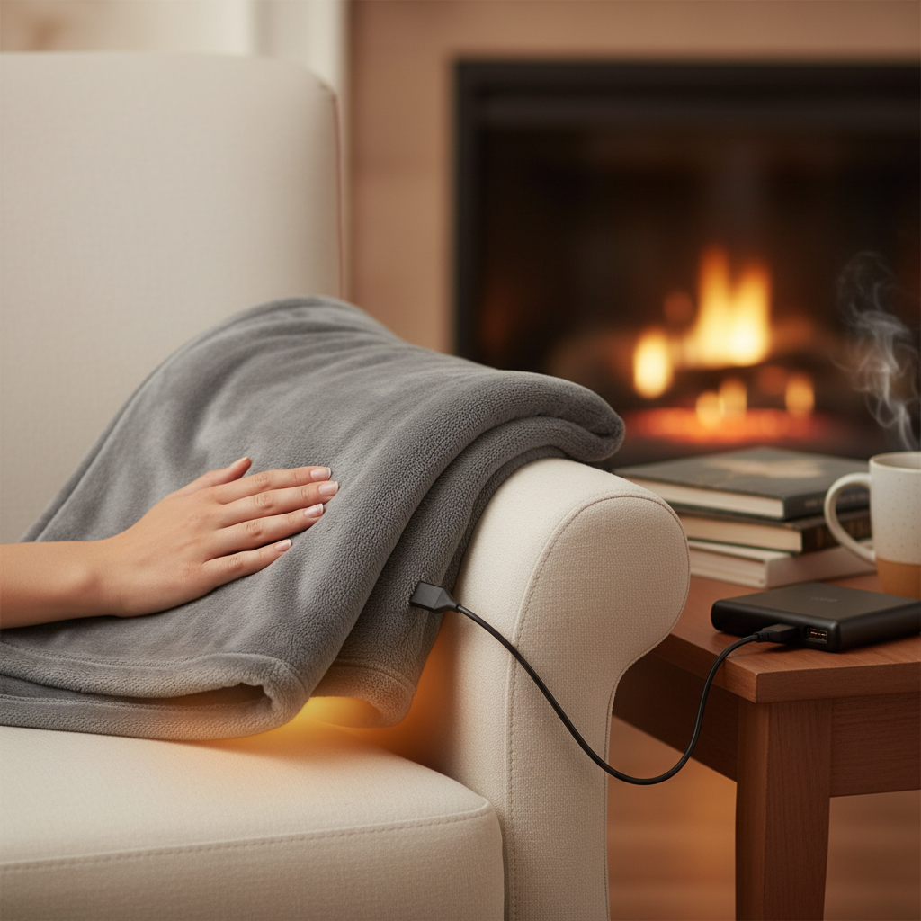 Heated blanket with USB cable grey 150x80 cm