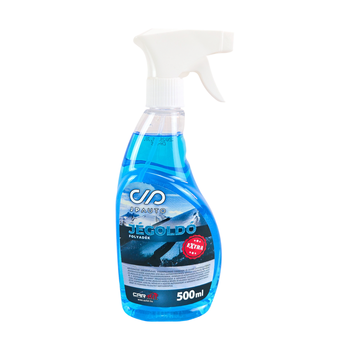 Jégoldó spray elölről, kék folyadék pumpás szórófejes flakonban, 500 ml