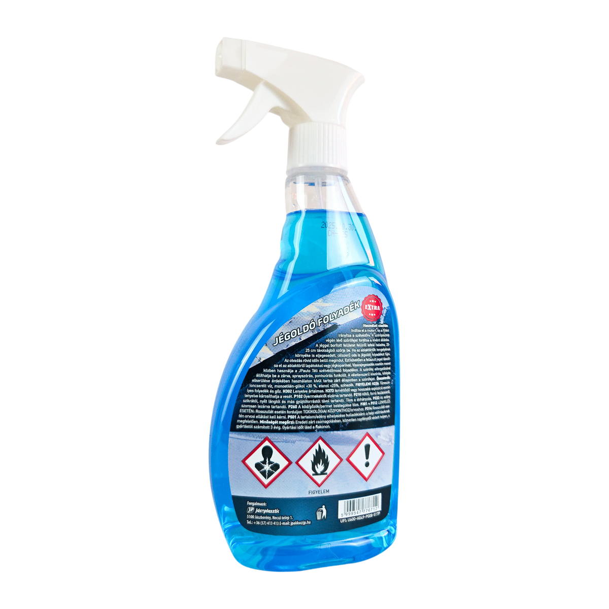 Jégoldó spray hátulról, használati utasítás és veszélyjelek