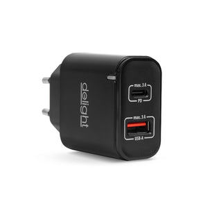 Telefontöltő adapter USB-A + USB-C PD20W gyorstöltéssel