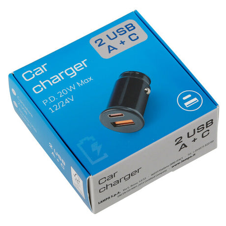 Autós töltő dupla usb portos (USB A és USB C) 20W