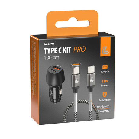 Szivargyújtós töltőszett (gyorstöltő) 2 az 1 ben Type C Pro   PD / QC 3.0   18W   12/24V