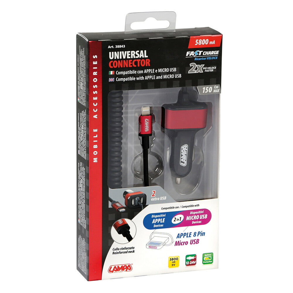 Autós töltő Micro USB,Iphone és 2 USB