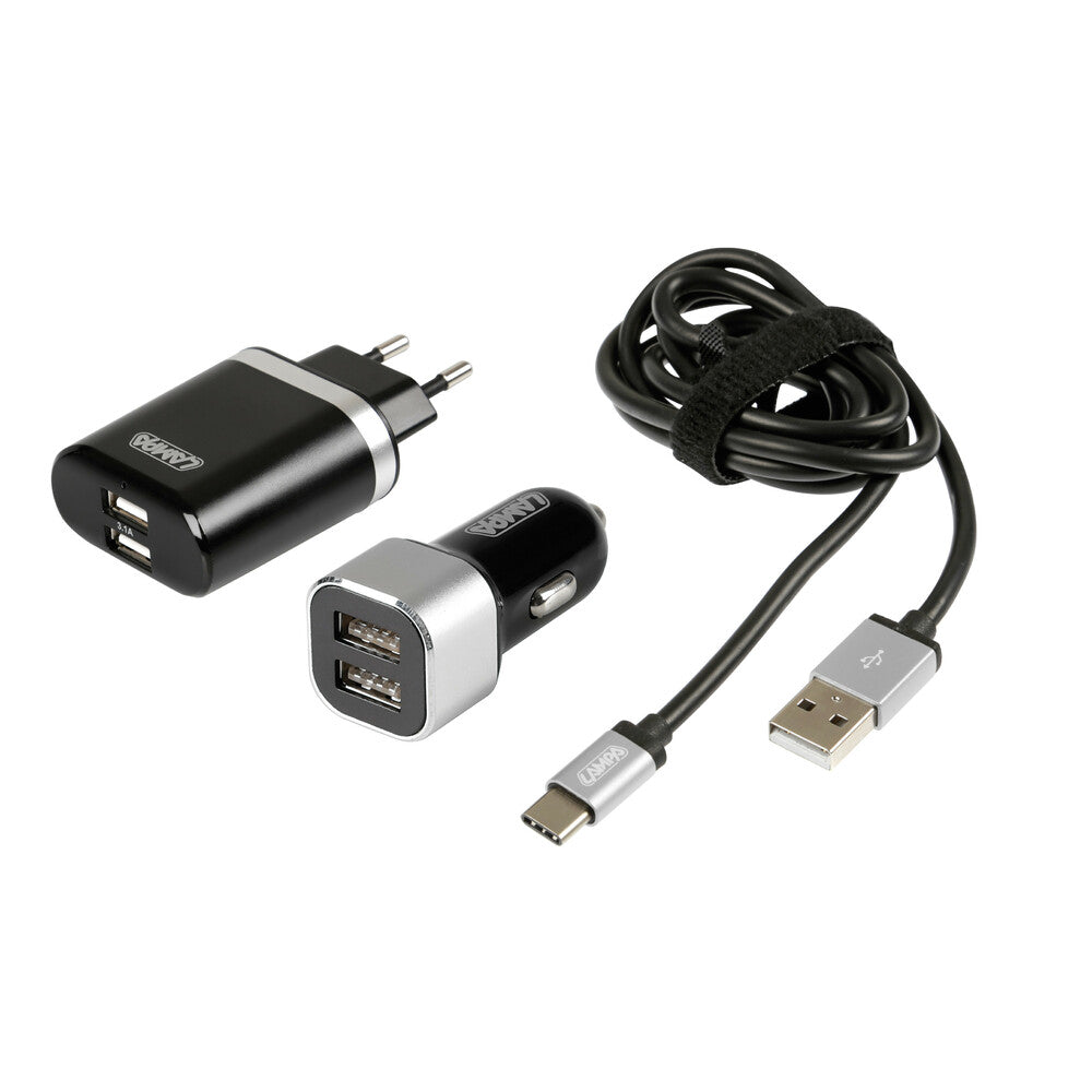 USB Töltő Type C Készlet Szivargyújtós 3in1