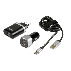 USB Töltő Type C Készlet Szivargyújtós 3in1