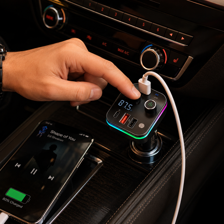 Autós Bluetooth FM Transzmitter gyorstöltő usb-c fekete