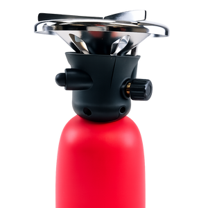 Camping gas stove, single burner, plastic body, red/black, for 190g gas cartridges