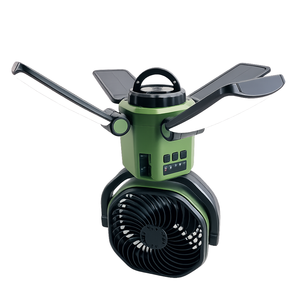 Napelemes ventilátor 6000 mAh akkumulátorral, LED világítással és Power Bank funkcióval