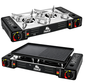 Kemping gázfőző és gázgrill dupla égős 2×2,5 kW hordozható