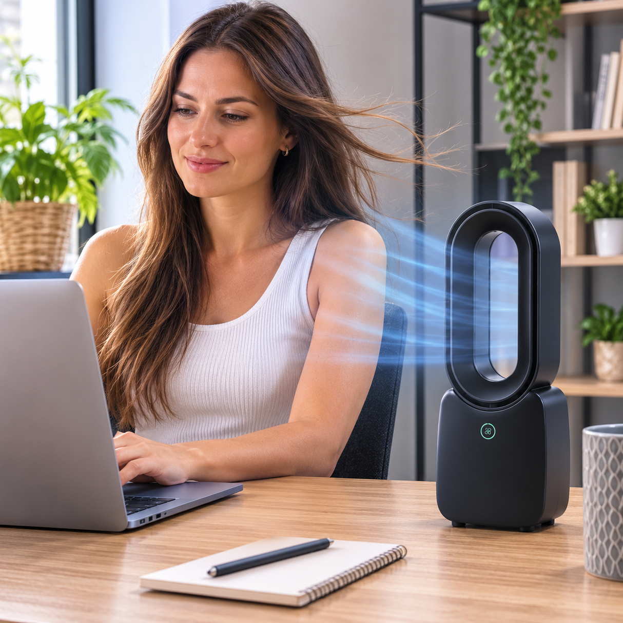 Asztali ventilátor USB akkumulátoros, lapát nélküli 1800 mAh